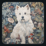 Westie Garden Tapestry in William Morris Style Square Sticker<br><div class="desc">Charming illustration of a sweet Westie or West Highland White Terrier in an old English garden in the style of William Morris.</div>