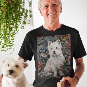 Westie Garden Tapestry in William Morris Style T-Shirt