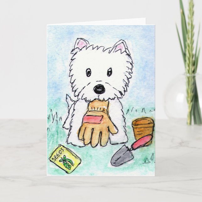 Westie gardening card birthday etc. (Front)