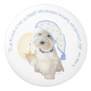 Westie Goodnight Ceramic Knob