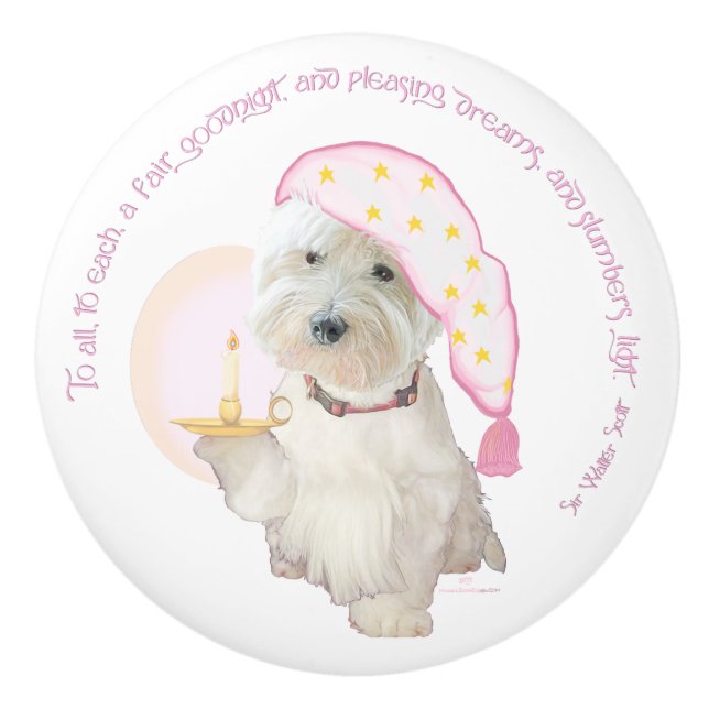 Westie Goodnight Ceramic Knob (Front)