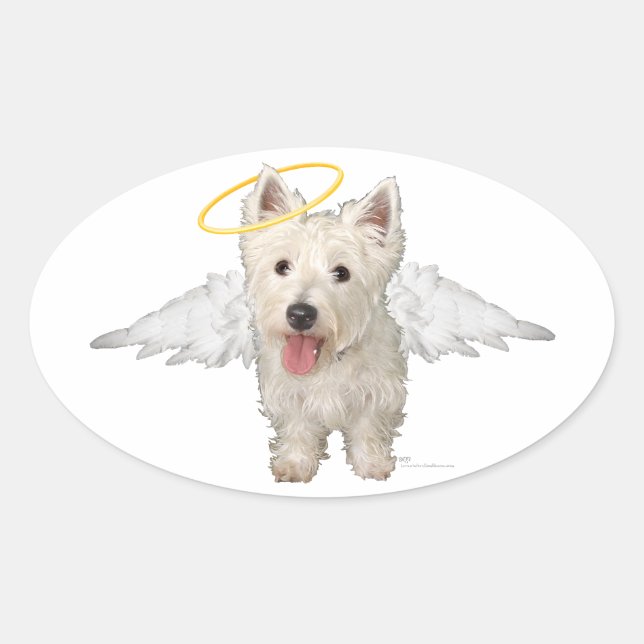 Westie Guardian Angels Oval Sticker (Front)