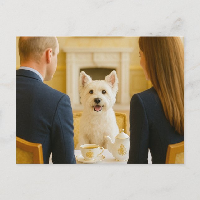 Westie having Royal Tea Postcard (Front)