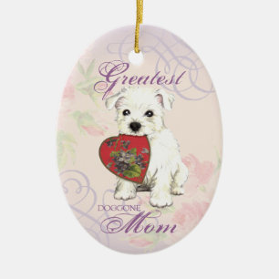 Westie Heart Mom Ceramic Ornament