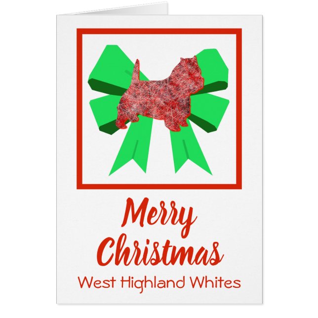 Westie Highland White Cute Christmas Dog Bow Card (Front)