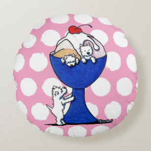 Westie Ice Cream Social Round Cushion