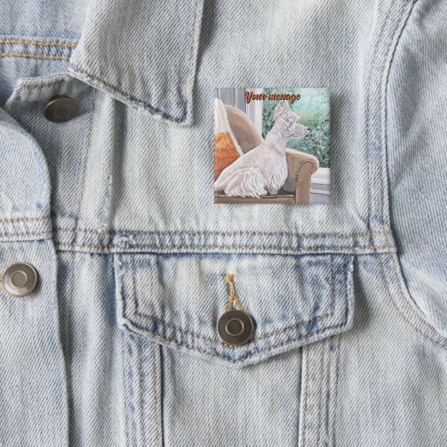 Westie Looking Out a Window 15 Cm Square Badge (In Situ)