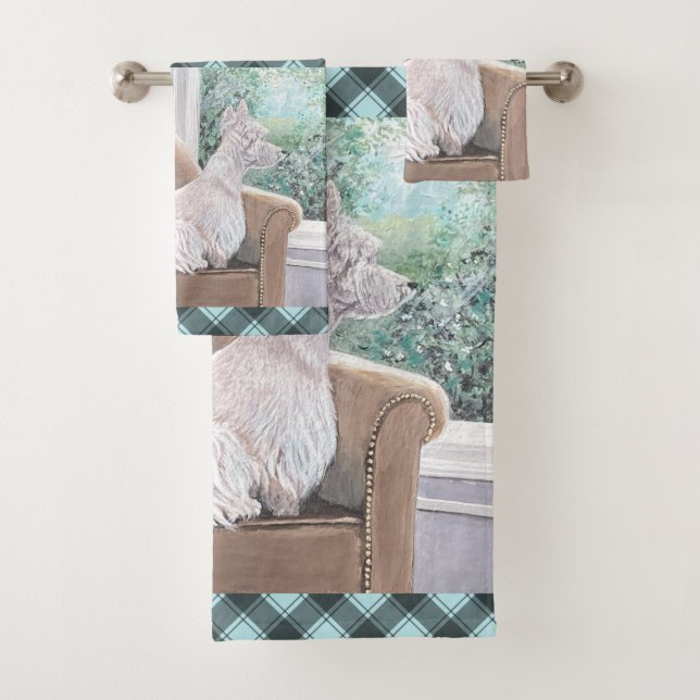 Westie Looking Out a Window Bath Towel Set (Insitu)