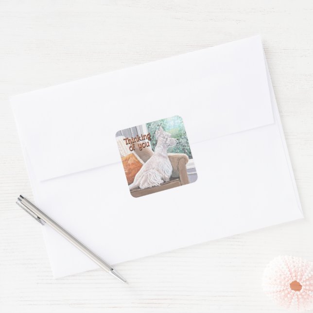 Westie Looking Out a Window Square Sticker (Envelope)