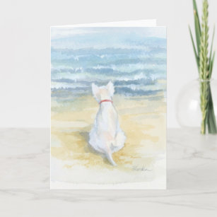 Westie looking to the sea card