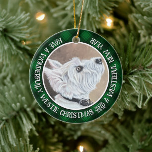 Westie Looking Up Profile B Ceramic Tree Decoration