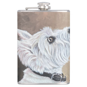 Westie Looking Up Profile B Hip Flask