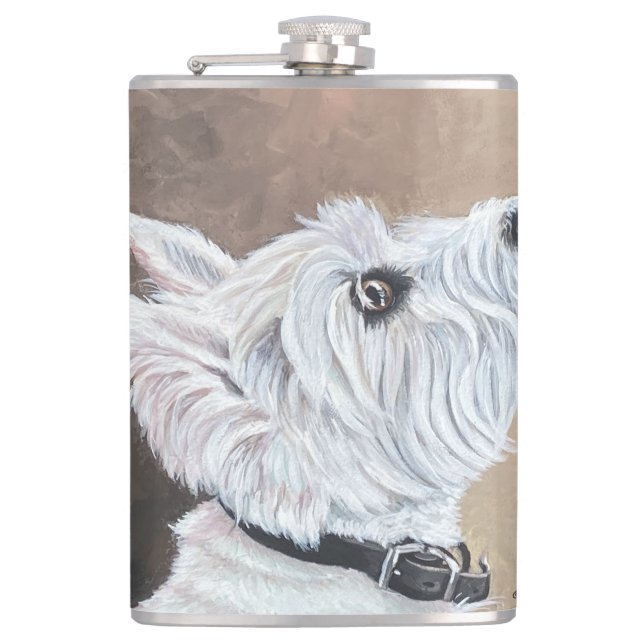 Westie Looking Up Profile B Hip Flask (Front)