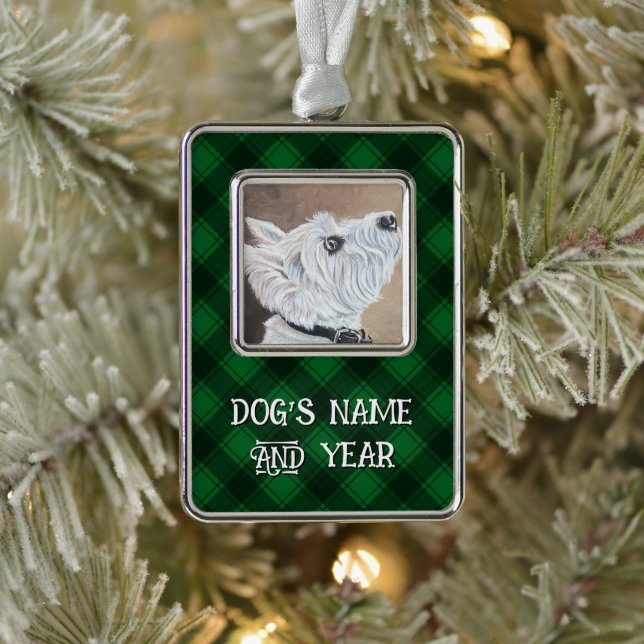 Westie Looking Up Profile B Silver Plated Framed Ornament (Tree)