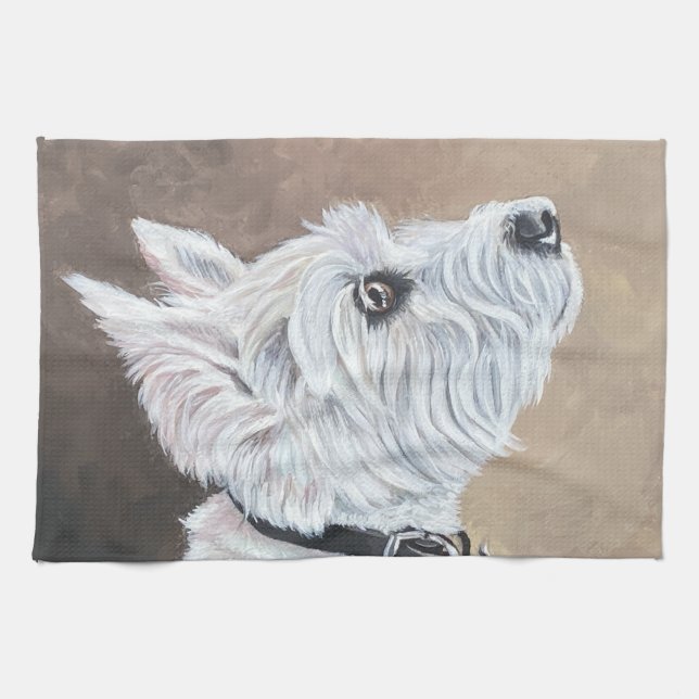 Westie Looking Up Profile B Tea Towel (Horizontal)