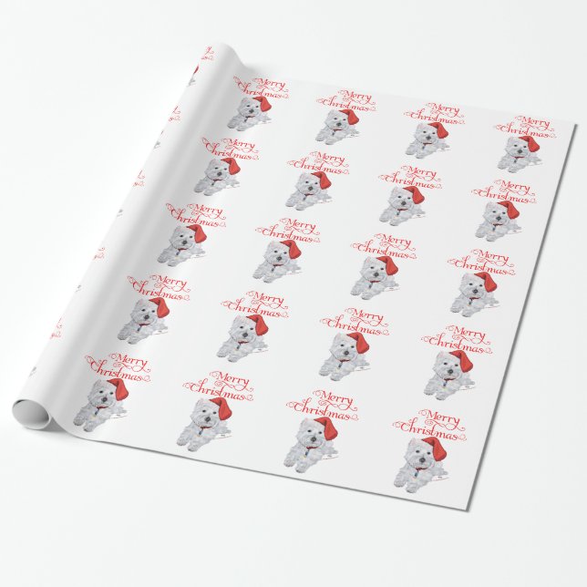 Westie Merry Christmas Wrapping Paper (Unrolled)