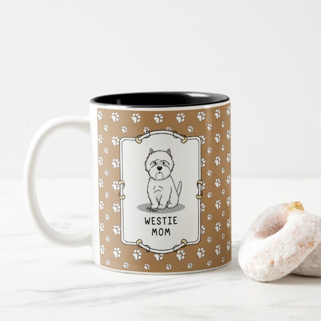 Westie Mum - West Highland White Terrier Mum Two-Tone Coffee Mug (With Donut)