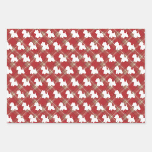 Westie on a tartan background wrapping paper