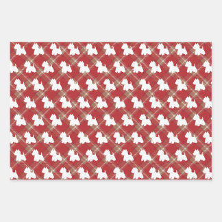 Westie on a tartan background wrapping paper