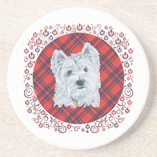 Westie on Tartan Coaster (Front)