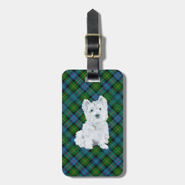 Westie on Tartan Luggage Tag (Front Vertical)