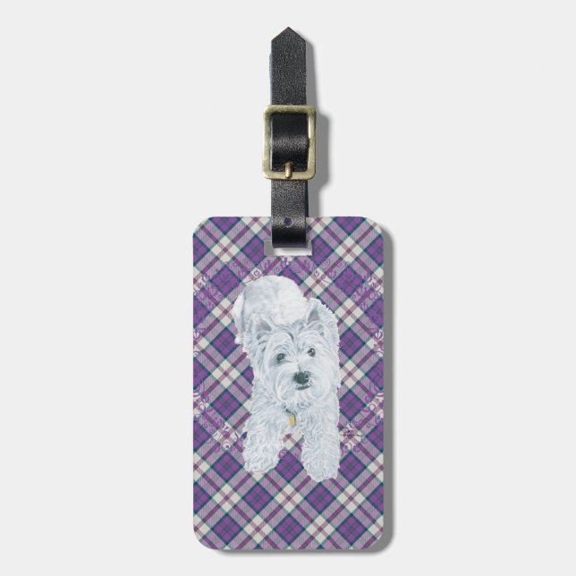 Westie on Tartan Luggage Tag (Front Vertical)