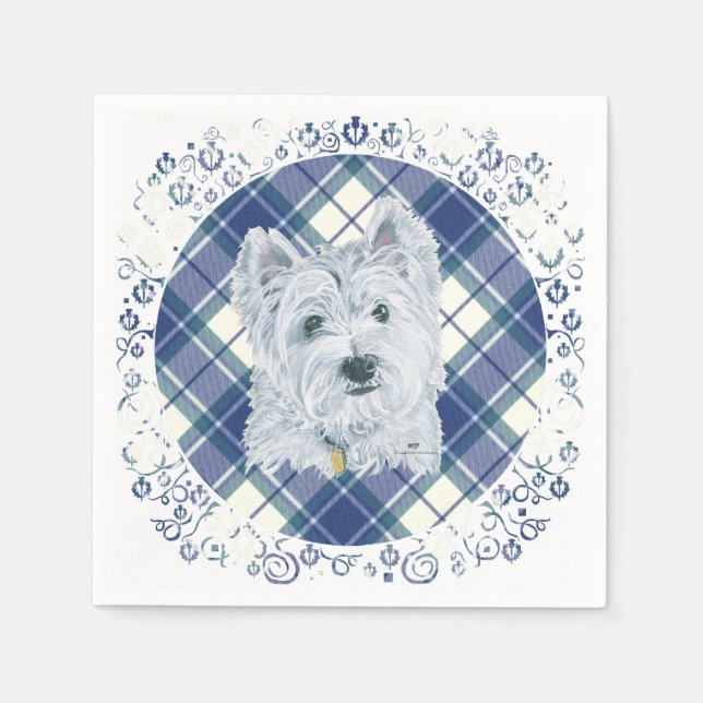 Westie on Tartan Napkin (Front)