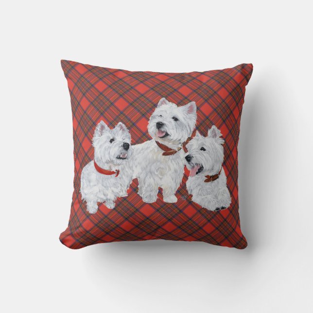Westie on Tartan PILLOW (Front)