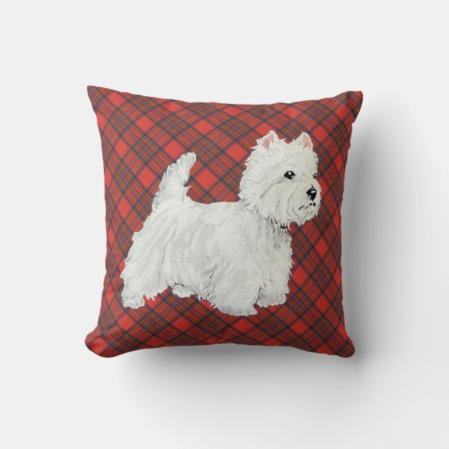 Westie on Tartan PILLOW (Front)