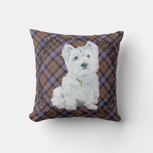 Westie on Tartan PILLOW (Front)