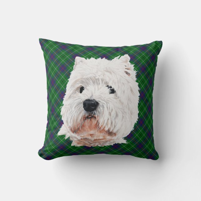 Westie on Tartan PILLOW (Front)