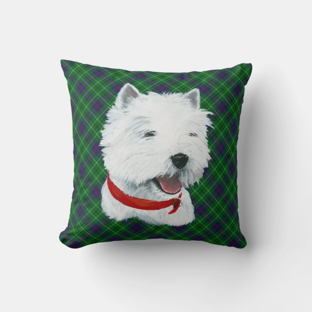 Westie on Tartan PILLOW (Front)