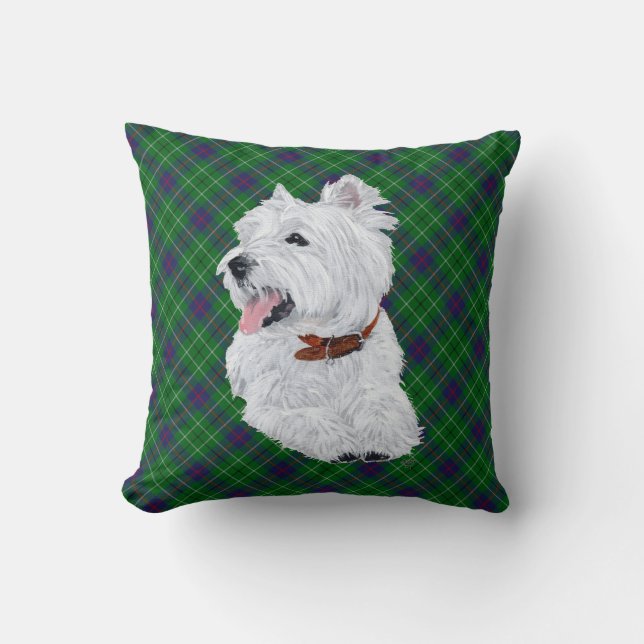 Westie on Tartan PILLOW (Front)