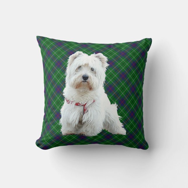 Westie on Tartan PILLOW (Front)