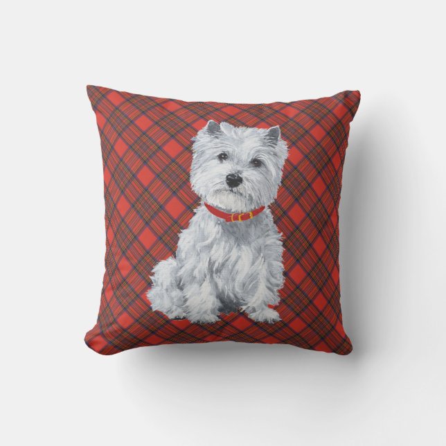 Westie on Tartan PILLOW (Front)
