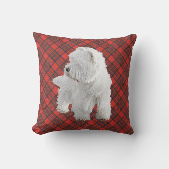Westie on Tartan PILLOW (Front)