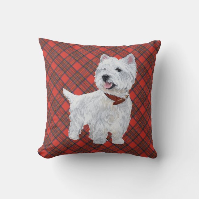 Westie on Tartan PILLOW (Front)