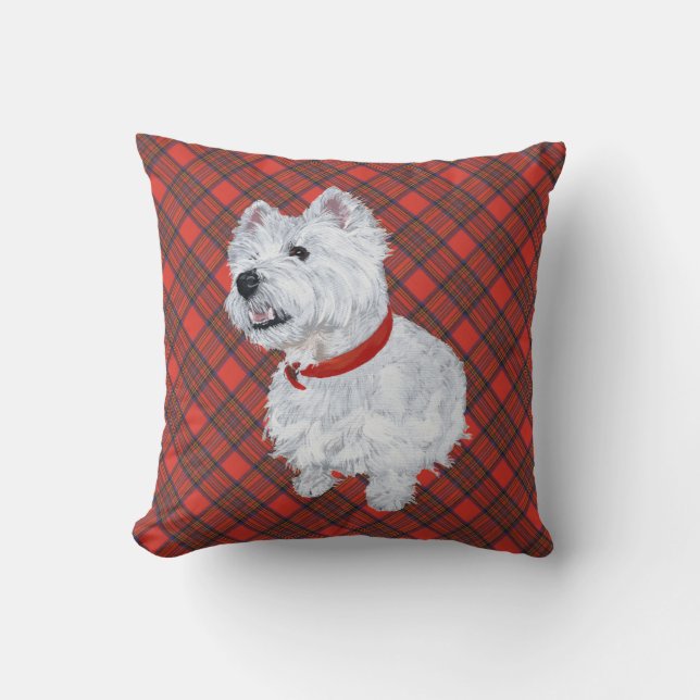 Westie on Tartan PILLOW (Front)