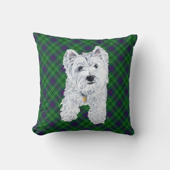 Westie on Tartan PILLOW (Front)