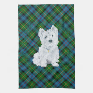 Westie on Tartan Tea Towel