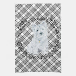 Westie on Tartan Tea Towel