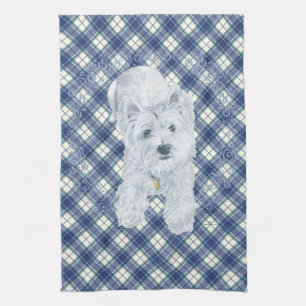 Westie on Tartan Tea Towel