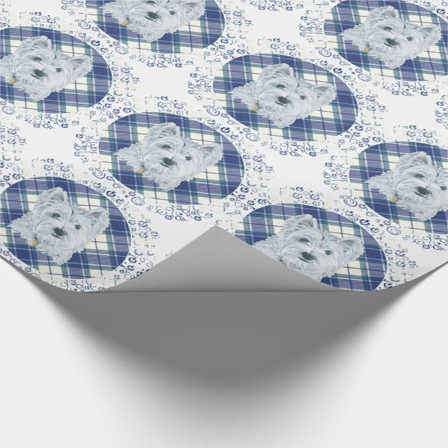 Westie on Tartan Wrapping Paper (Corner)