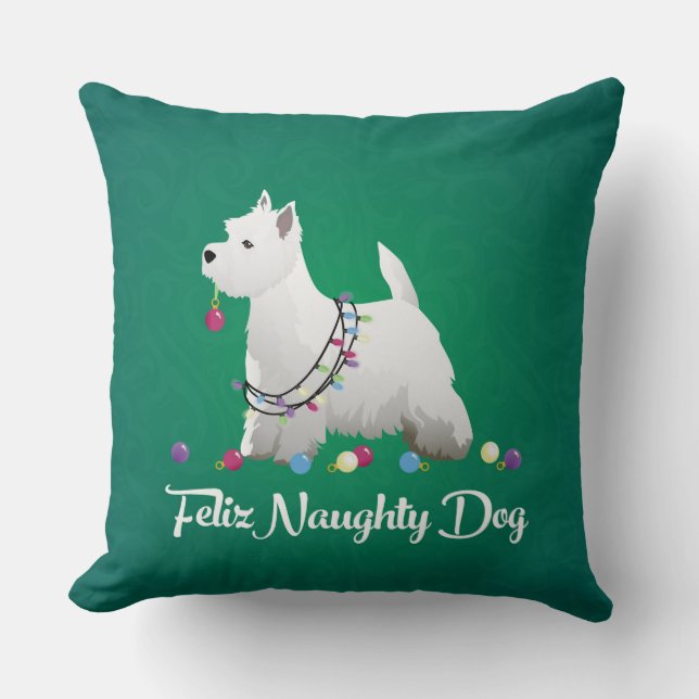 Westie or West Highland Terrier Feliz Naughty Dog Cushion (Front)