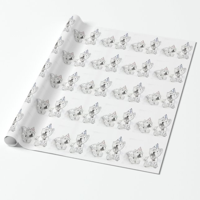 Westie Party Time Wrapping Paper (Unrolled)