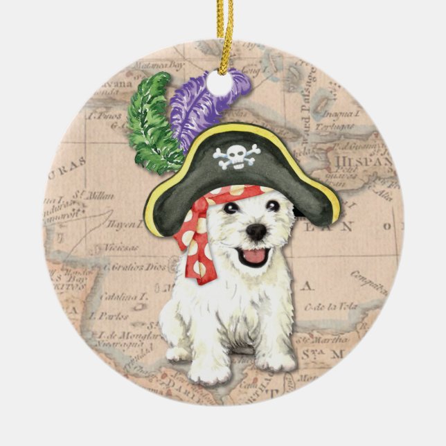 Westie Pirate Ceramic Tree Decoration (Front)