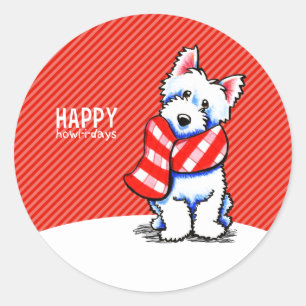 Westie Plaid Scarf Christmas Happy Howl-i-days Classic Round Sticker
