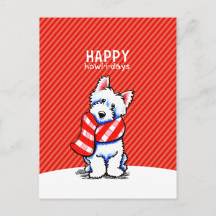 Westie Plaid Scarf Christmas Happy Howl-i-days Holiday Postcard