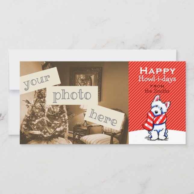 Westie Plaid Scarf Christmas Modern Red Holiday Card (Front)
