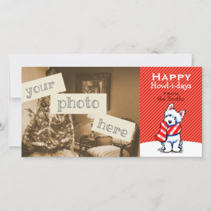 Westie Plaid Scarf Christmas Modern Red Holiday Card